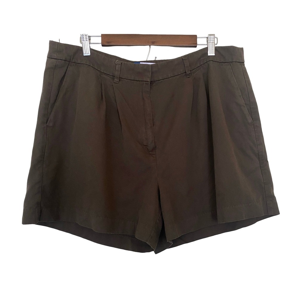 Old Navy Extra High-Rise Women Shorts XL Olive Brown Pleated Front Casual Cotton